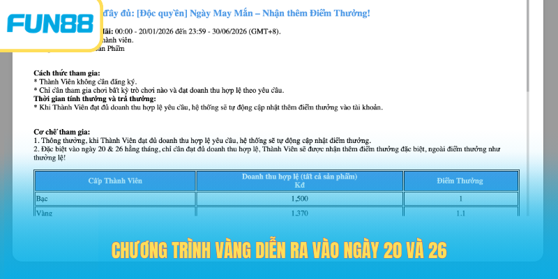 Chương trình vàng diễn ra vào ngày 20 và 26