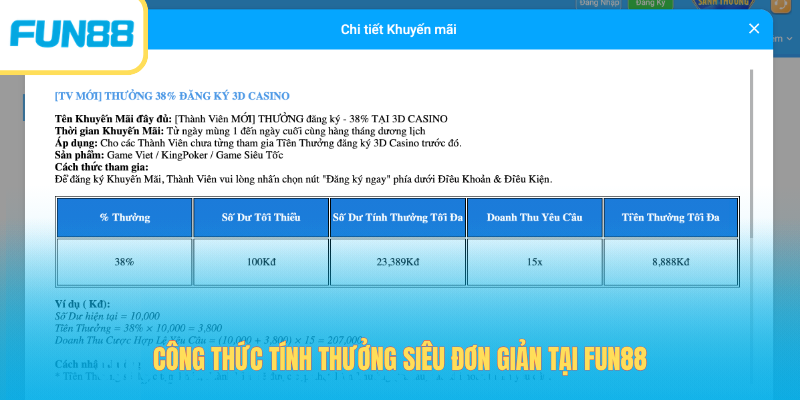 Công thức tính thưởng siêu đơn giản tại Fun88