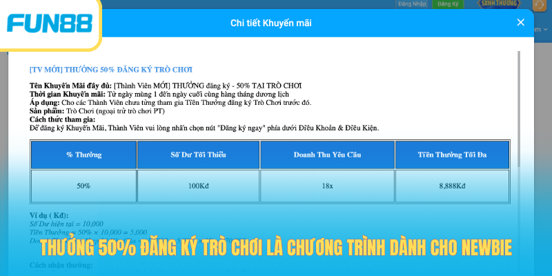 Thưởng 50% đăng ký trò chơi là chương trình dành cho newbie