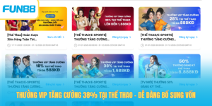Thưởng VIP tăng cường 38% tại thể thao