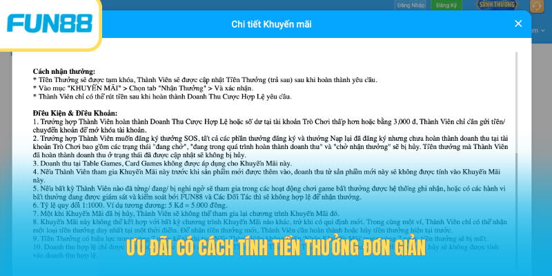 Ưu đãi có cách tính tiền thưởng đơn giản