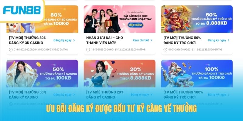 Ưu đãi đăng ký được đầu tư kỹ càng về thưởng